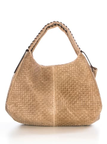 Lucca Baldi Leder-Schultertasche "Pitigliano" in Taupe - (B)41 x (H)34 x (T)30 cm