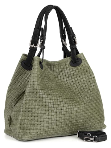 Lucca Baldi Leren handtas "Fosdinovo" groen/zwart - (B)45 x (H)37 x (D)15 cm