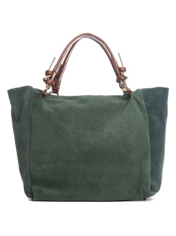 Lucca Baldi Leren schoudertas "Gimignano" groen - (B)50 x (H)45 x (D)20 cm