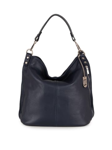 Lucca Baldi Leren schoudertas "Bolzano" donkerblauw - (B)45 x (H)40 x (D)15 cm