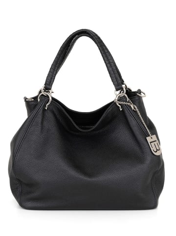 Lucca Baldi Leren schoudertas "Viareggio" zwart - (B)33 x (H)28 x (D)16 cm