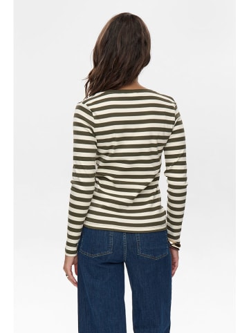 NÜMPH Koszulka "Mixie" w kolorze oliwkowo-białym