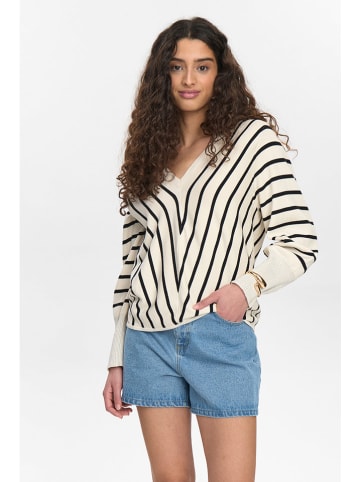 NÜMPH Sweter w kolorze kremowo-czarnym