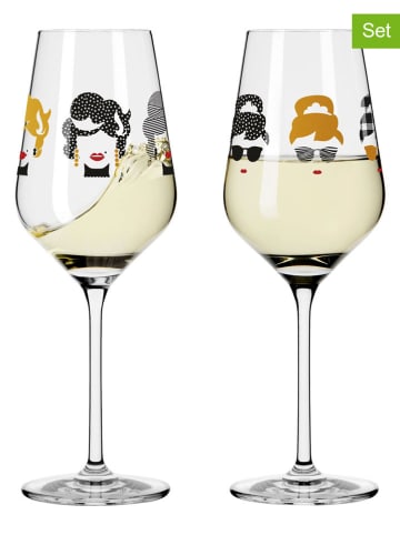 RITZENHOFF 2er-Set: Weißweingläser "Online Fashion" in Schwarz/ Hellbraun - 300 ml