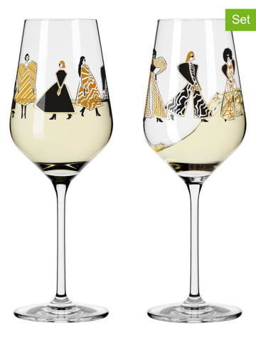 RITZENHOFF 2-delige set: wittewijnglazen "Online Fashion" zwart/lichtbruin - 300 ml
