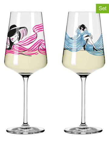 RITZENHOFF 2er-Set: Weißweingläser "Online Fashion" in Hellblau/ Pink - 500 ml