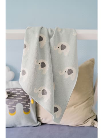 Kindsgut Kinderdecke "Elefanten" in Hellblau - (L)100 x (B)80 cm