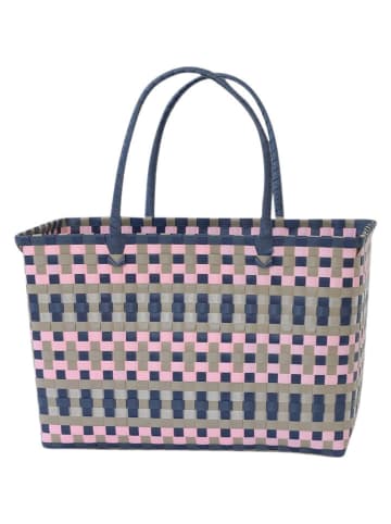 Overbeck and Friends Shopper ''Kara'' in Beige/ Dunkelblau/ Rosa - (B)43 x (H)28 x (T)23 cm