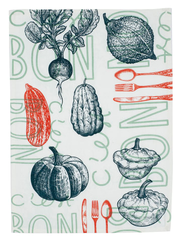 Overbeck and Friends Geschirrtuch "C’est Bon" in Grün/ Orange/ Dunkelblau - (L)70 x (B)50 cm