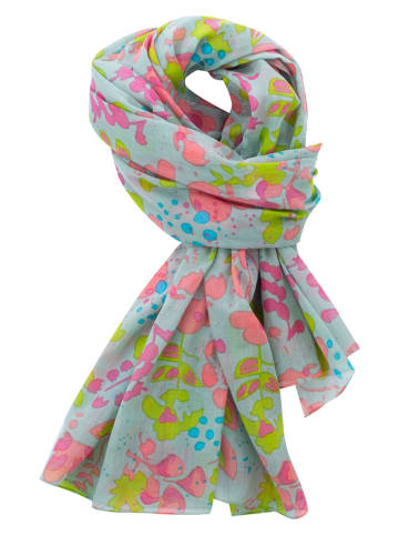 Overbeck and Friends Doek "Viola" turquoise/lichtroze/groen - (L)180 x (B)110 cm