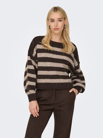 ONLY Pullover in Dunkelbraun/ Beige