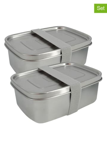Ard'time 2er-Set: Lunchboxen "Glamping" in Silber - (B)18,7 x (H)7 x (T)13 cm