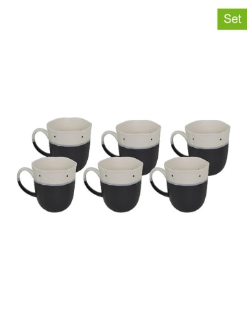 Ard'time 6er-Set: Kaffeetassen "Japandi" in Schwarz/ Weiß - 360 ml
