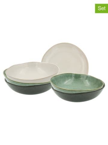 Ard'time 6er-Set: Suppenteller "Mila" in Grün/ Weiß - Ø 20,5 cm