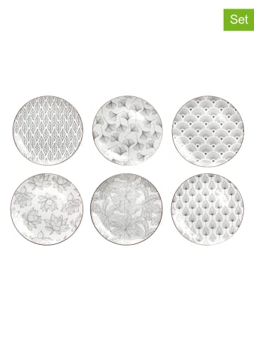Ard'time 6-delige set: dinerborden "Sasebo" wit/grijs - Ø 27 cm