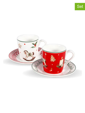 Ard'time 6-delige set: espressokoppen rood/wit - (H)6 x Ø 6 cm