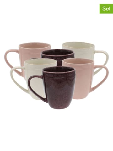 Ard'time 6er-Set: Kaffeetassen "Terra" in Creme/ Lila/ Rosa - (H)10,5 x  Ø 9,5 cm