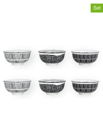 Ard'time 6-delige set: kommen "Yucatan" wit/zwart - Ø 11 cm