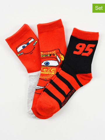 Disney Cars Skarpety (3 pary) "Auta" w kolorze jasnoszaro-czerwono-czarnym