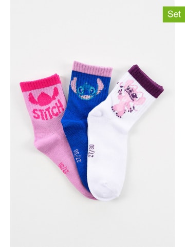 Lilo & Stitch 3-delige set: sokken "Lilo & Stitch" lichtroze/blauw/wit