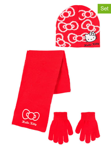 Hello Kitty 3tlg. Set: Mütze, Handschuhe & Schal "Hello Kitty" in Rot