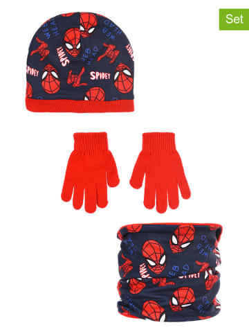 Spiderman 3tlg. Set: Mütze, Handschuhe & Loop-Schal "Spiderman" in Dunkelblau/ Rot