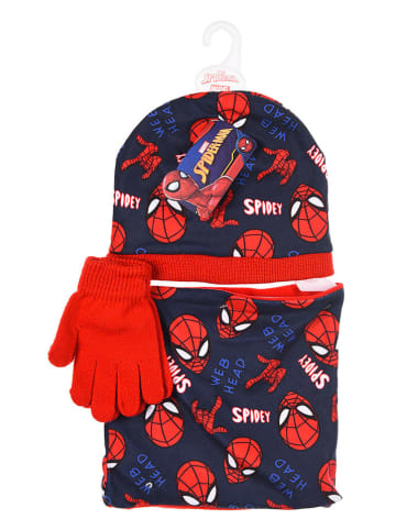 Spiderman 3tlg. Set: Mütze, Handschuhe & Loop-Schal "Spiderman" in Dunkelblau/ Rot