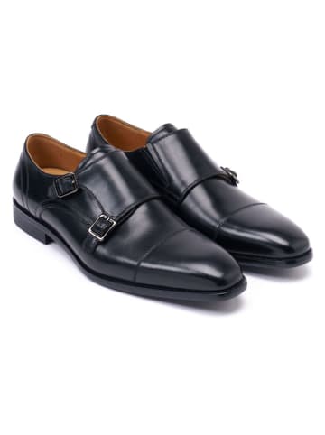 British Passport Leder-Monkstraps in Schwarz