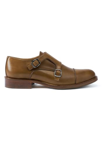 British Passport Leder-Monkstraps in Hellbraun