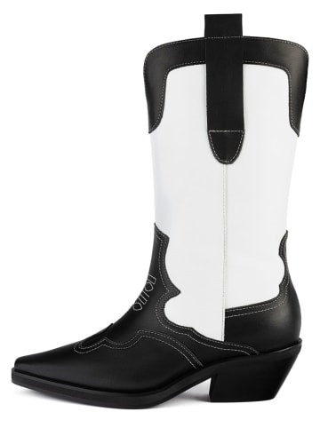 loft37 Leder-Westernstiefel in Schwarz/ Weiß