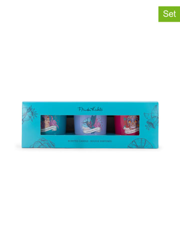 Frida Kahlo 3-delige set: geurkaarsen turquoise/roze/paars - 3x 70 g