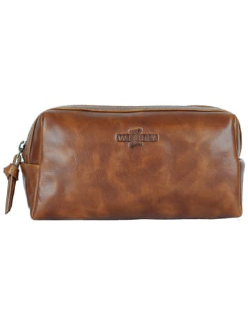 WEZBEY Leder-Kosmetiktasche "Adrian" in Hellbraun - (B)20 x (H)10 x (T)7 cm