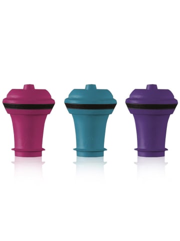 Vacu Vin 3-delige set: wijnstoppers roze/blauw/paars