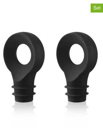 Vacu Vin 2-delige set: flessluitingen zwart - (L)5,6 cm