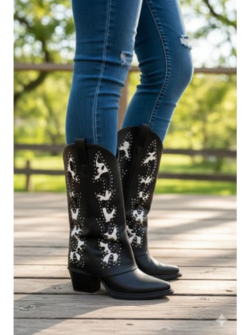 C'M Stiefel in Schwarz/ Weiß