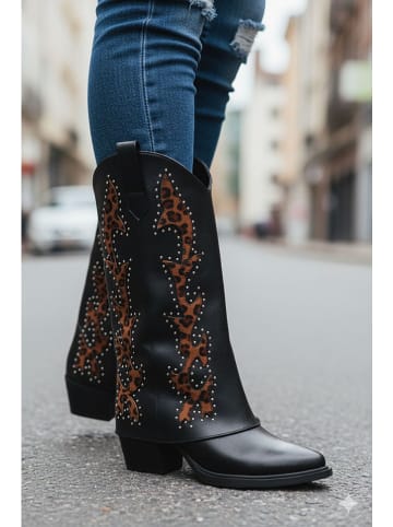 C'M Stiefel in Schwarz/ Hellbraun