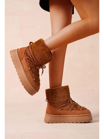 Foreverfolie Botki zimowe w kolorze karmelowym