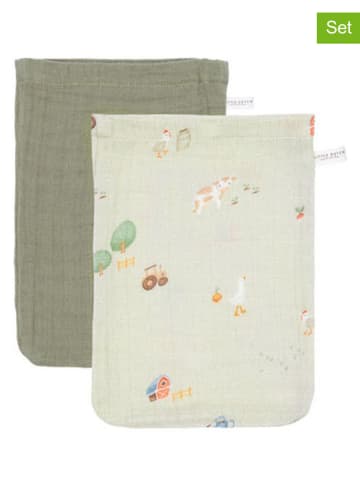 Little Dutch 2er-Set: Musselin-Waschhandschuhe in Grün/ Khaki - (L)21 x (B)14 cm