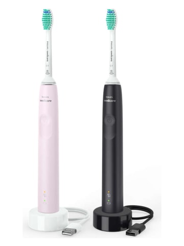 PHILIPS sonicare Szczoteczki soniczne (2 szt.) "Series 3100" w kolorze jasnoróżowym i czarnym