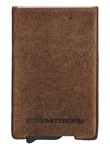 HIDE & STITCHES Leren kaartetui "Idaho" lichtbruin - (B)10 x (H)7 x (D)1 cm