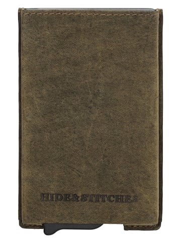 HIDE & STITCHES Leren kaartetui "Idaho" kaki - (B)10 x (H)7 x (D)1 cm