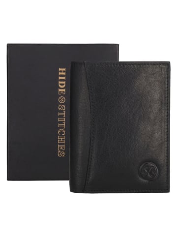HIDE & STITCHES Skórzany portfel "Da Vinci" w kolorze czarnym - 9 x 12 x 2 cm