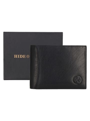 HIDE & STITCHES Leren portemonnee "Da Vinci" zwart - (B)12 x (H)9 x (D)2 cm