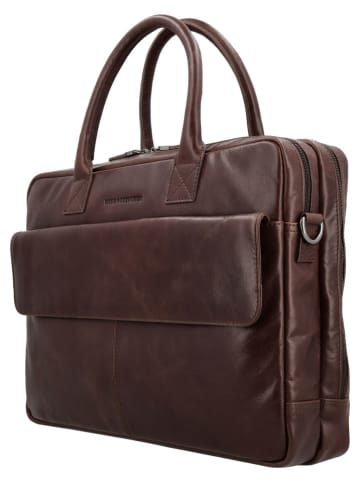 HIDE & STITCHES Leder-Businesstasche "Porto" in Dunkelbraun - (B)41 x (H)31 x (T)11 cm