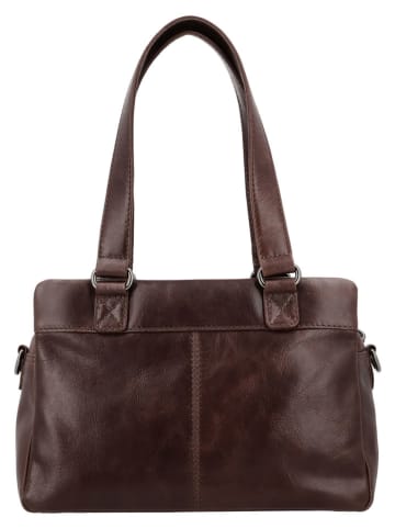 HIDE & STITCHES Leren schoudertas "Porto" donkerbruin - (B)28 x (H)19,5 x (D)10 cm