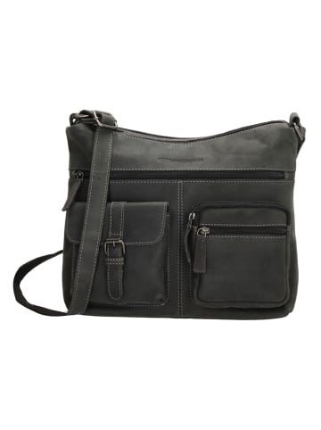 HIDE & STITCHES Leren schoudertas donkergrijs - (B)29 x (H)25 x (D)10 cm