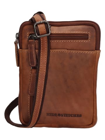 HIDE & STITCHES Leder-Umhängetasche in Hellbraun - (B)13 x (H)18 x (T)4 cm