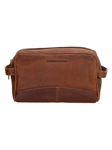 HIDE & STITCHES Leder-Kosmetiktasche in Hellbraun - (B)25 x (H)15 x (T)8,5 cm