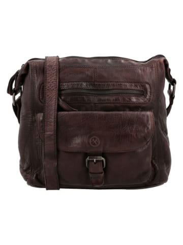 HIDE & STITCHES Leder-Umhängetasche "Paint Rock" in Dunkelbraun - (B)27 x (H)27 x (T)8 cm