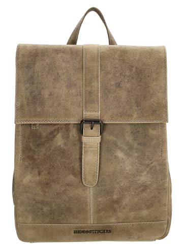HIDE & STITCHES Leder-Rucksack in Beige - (B)25,5 x (H)32,5 x (T)12 cm